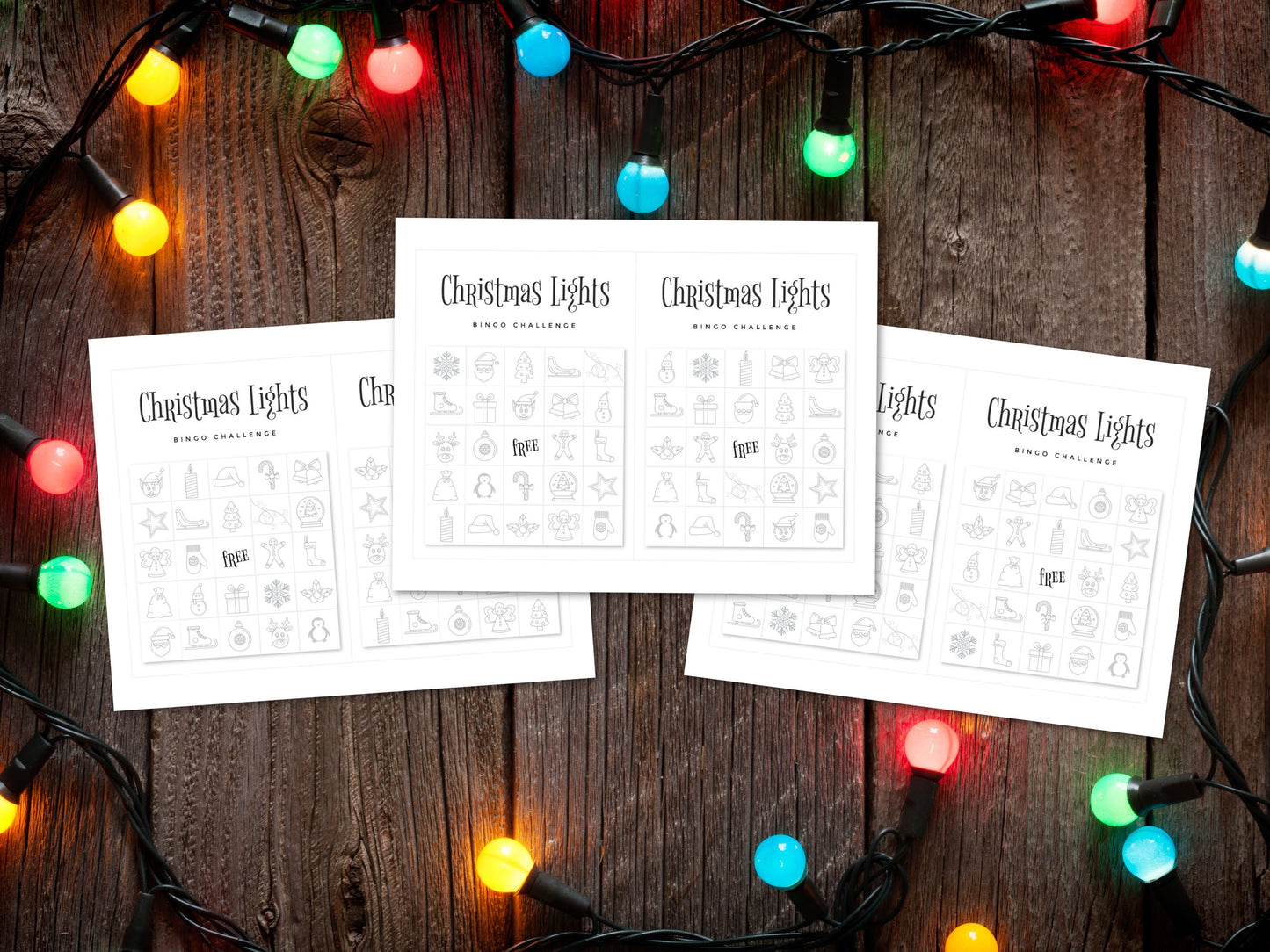 Christmas Light Bingo Printable PDFs | 6 Different 5x7" Score Cards | Digital Download