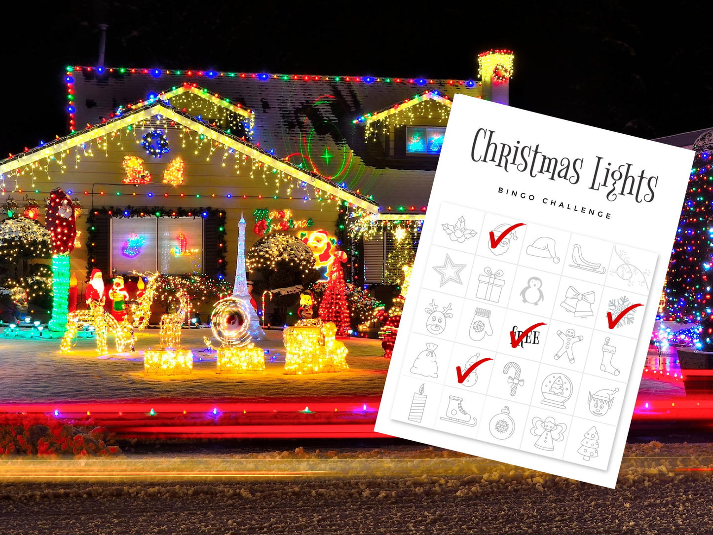 Christmas Light Bingo Printable PDFs | 6 Different 5x7" Score Cards | Digital Download